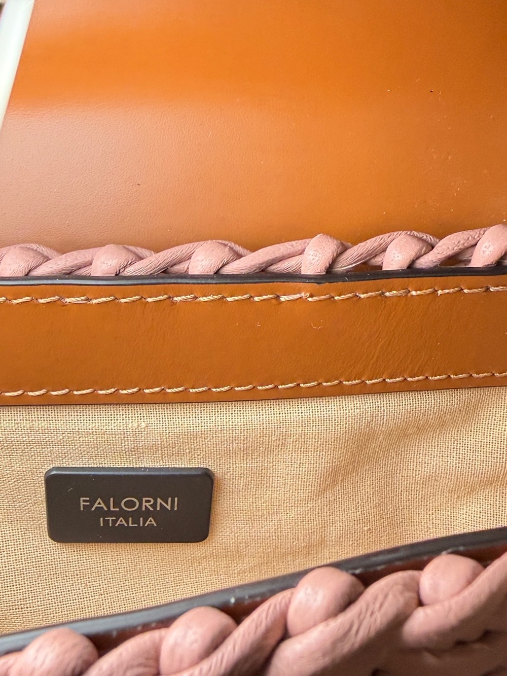 Falorni Italia Braided Leather Tote in Cognac and Blush